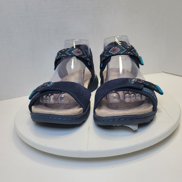 Clarks Flats Sandal Shoes Amanda Sprint Blue Suede Comfort Sporty Strap - Picture 5 of 14